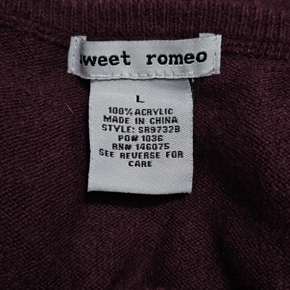 SWEET ROMEO Eggplant Ribbed Raglan Sleeve Pullover Knit Sweater Womens Large L - Picture 4 of 4